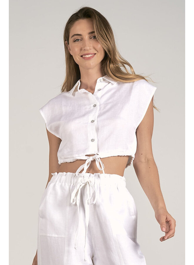 Cotton Cropped Collared Shirt by Elan - White