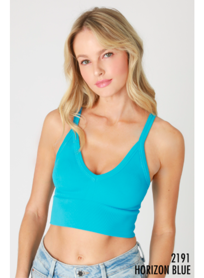 Ribbed V Neck Bra Top by NikiBiki - HOrizon Blue