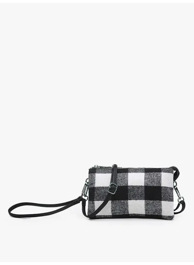 Riley Convertible Cross Body Purse, Wristlet or Clutch -  Black White Plaid