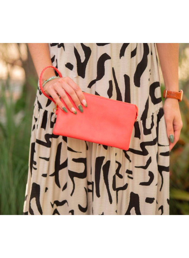 Riley Convertible Cross Body Purse, Wristlet or Clutch - Coral