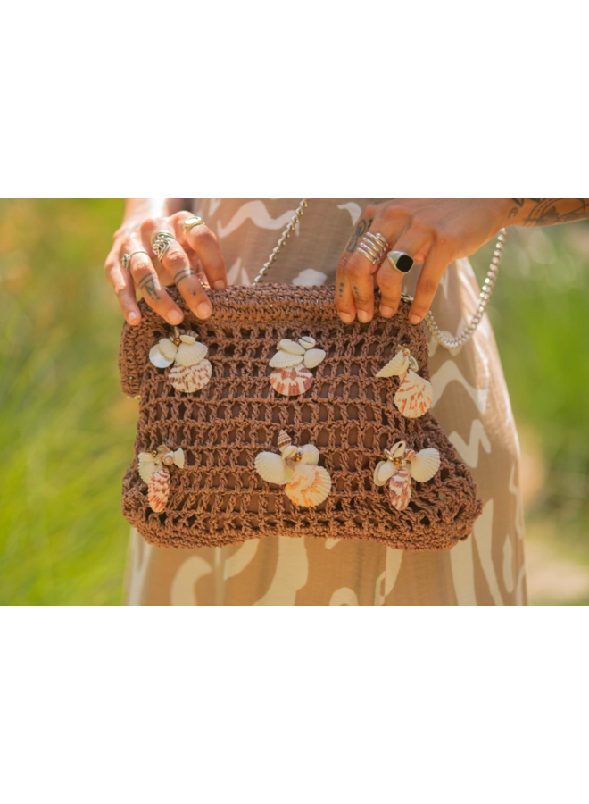 Crochet Shell Straw Clutch Bag