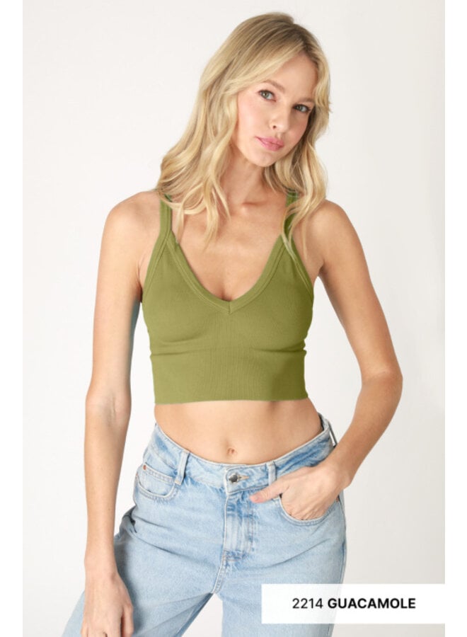 Ribbed V Neck Bra Top by NikiBiki - Guacamole