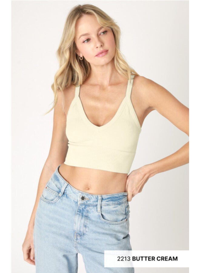 Ribbed V Neck Bra Top by NikiBiki - Butter Cream