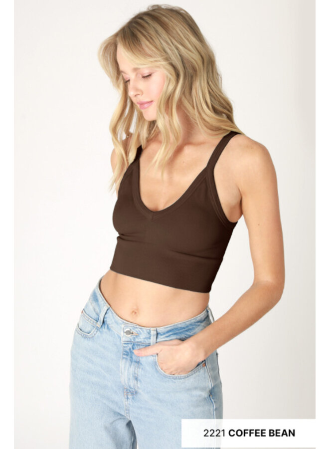 Ribbed V Neck Bra Top by NikiBiki  - Coffee Bean