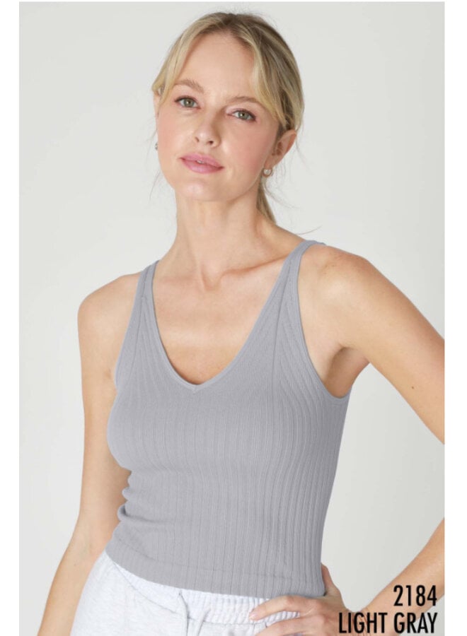 Wide Ribbed Full Length V Neck Tank Top by NikiBiki - Light Gray