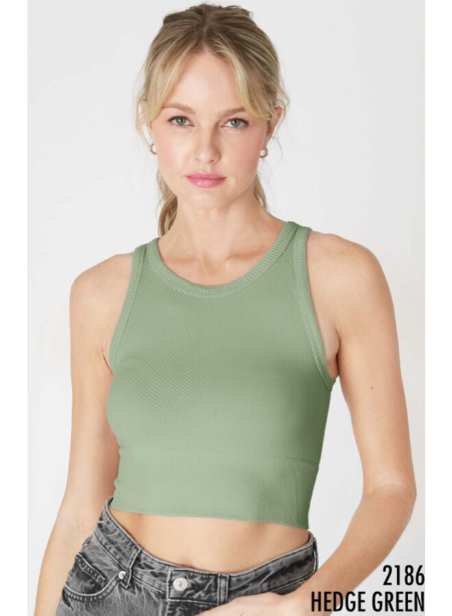 Chevron High Neck Crop Top by NikiBiki - Hedge Green