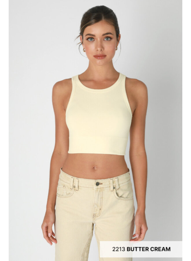 Chevron High Neck Crop Top by NikiBiki - Butter Cream