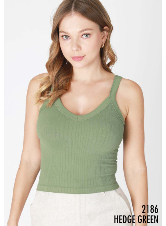 Wide Ribbed Full Length Deep V Neck Tank Top by NikiBiki - Hedge Green