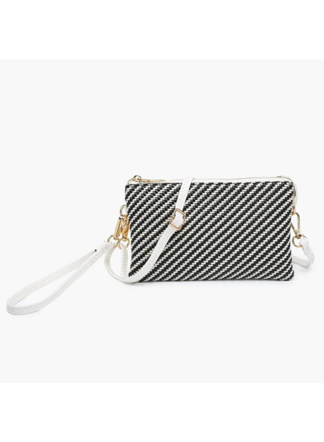 Riley Convertible Cross Body Purse, Wristlet or Clutch - Woven Black Stripe