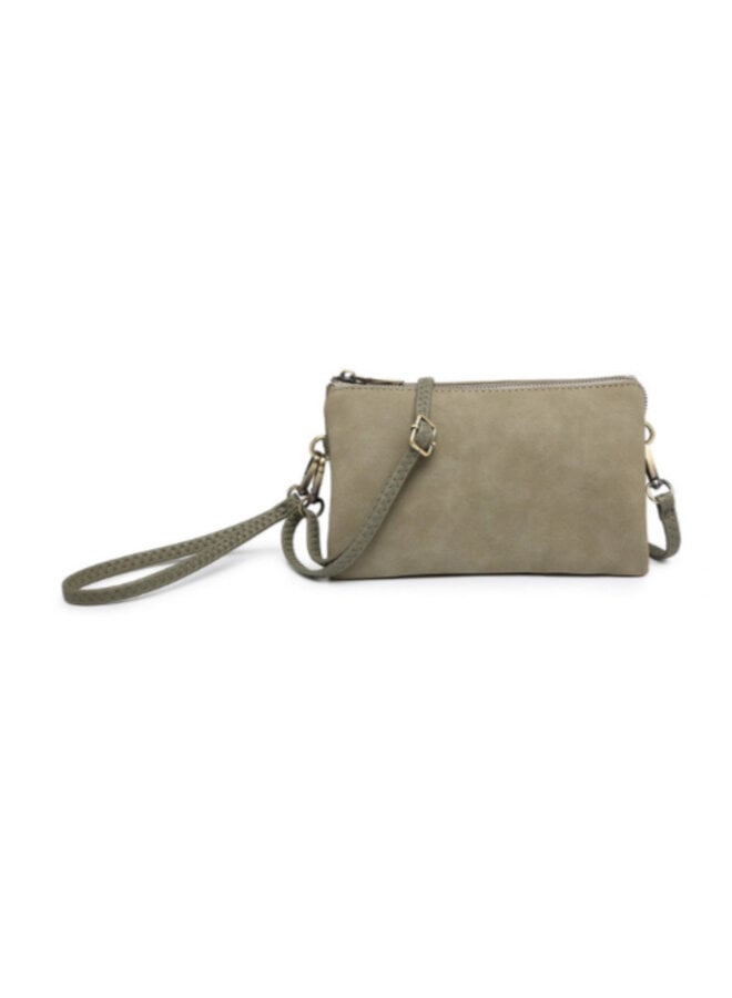 Riley Convertible Cross Body Purse, Wristlet or Clutch -  Olive Suede