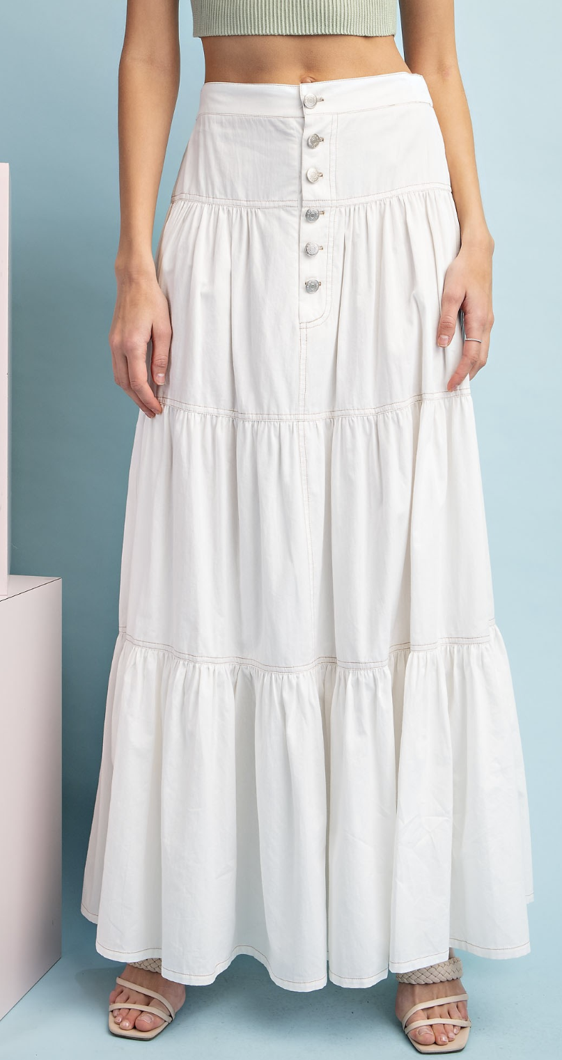 Kh　　PATOU Maxi tiered skirt Patou | Buttoned tiered midi skirt in eco-friendly faille