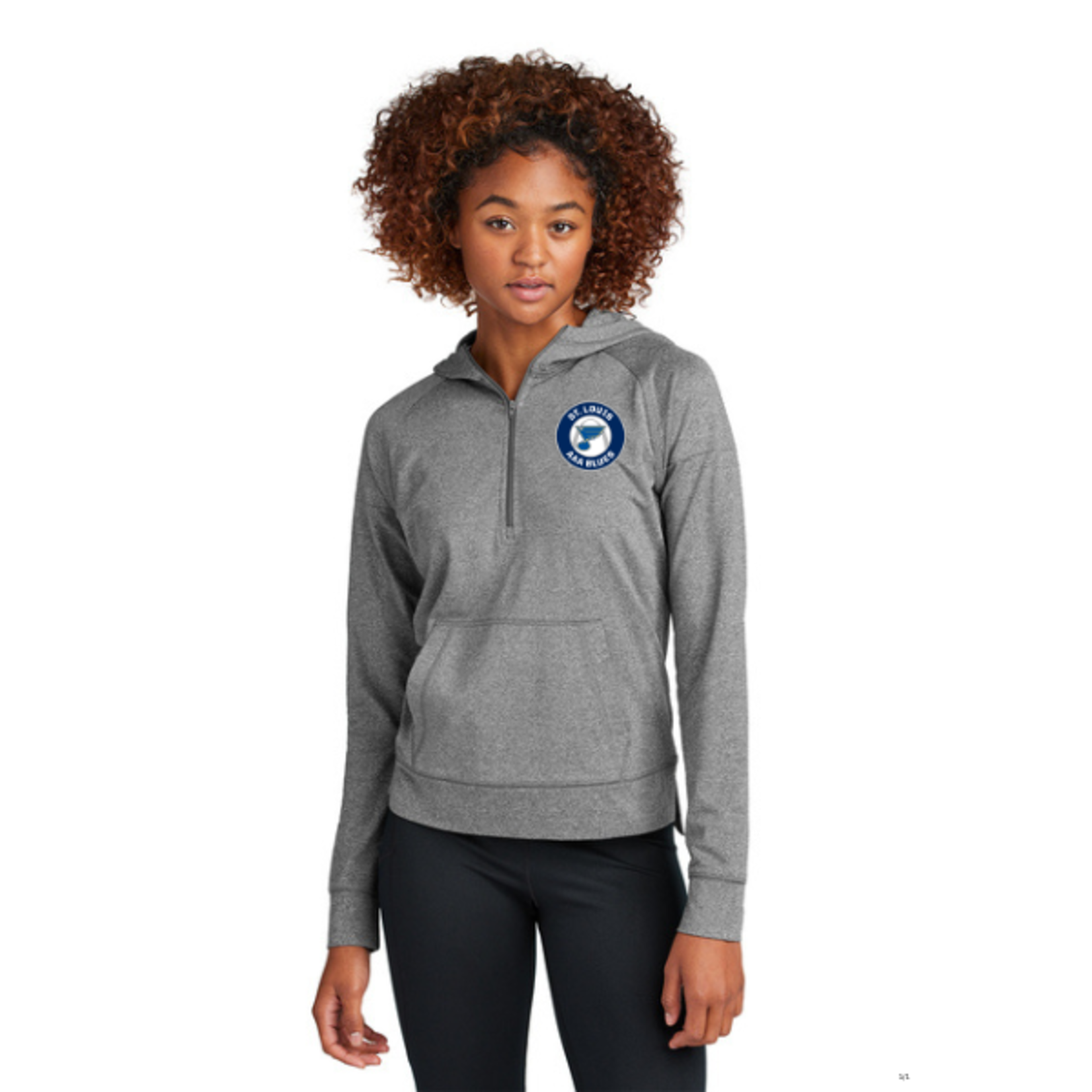 Sport Tek AAA Blues Sport Wick Stretch 1/2 Zip Hoodie (WOMENS) Grey
