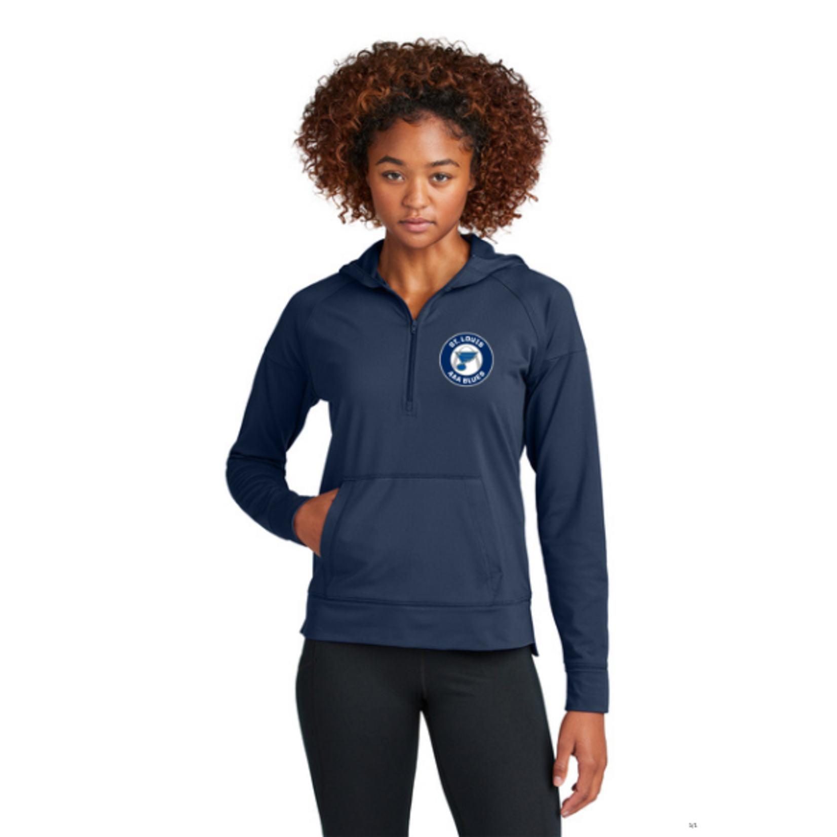 Sport Tek AAA Blues Sport Wick Stretch 1/2 Zip Hoodie (WOMENS) Navy