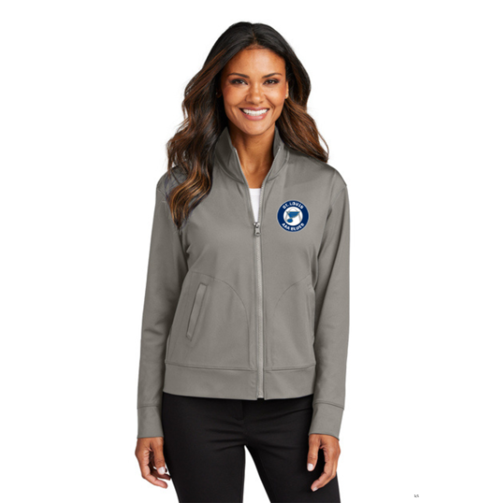 Port Authority AAA Blues LK881 Double Knit Full Zip (WOMENS) Grey