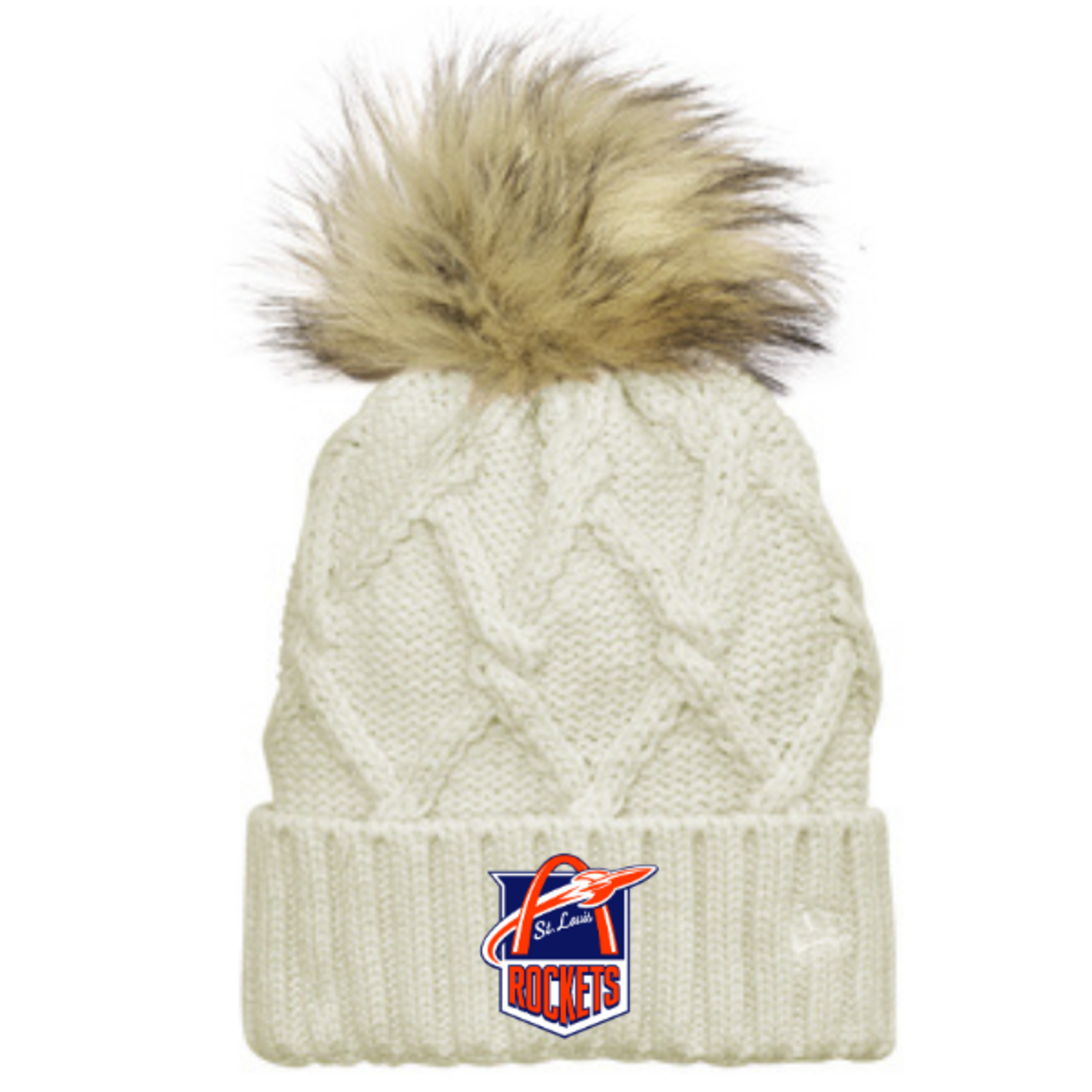 New Era Rockets Faux Fur Pom Beanie (WOMENS) OATMEAL