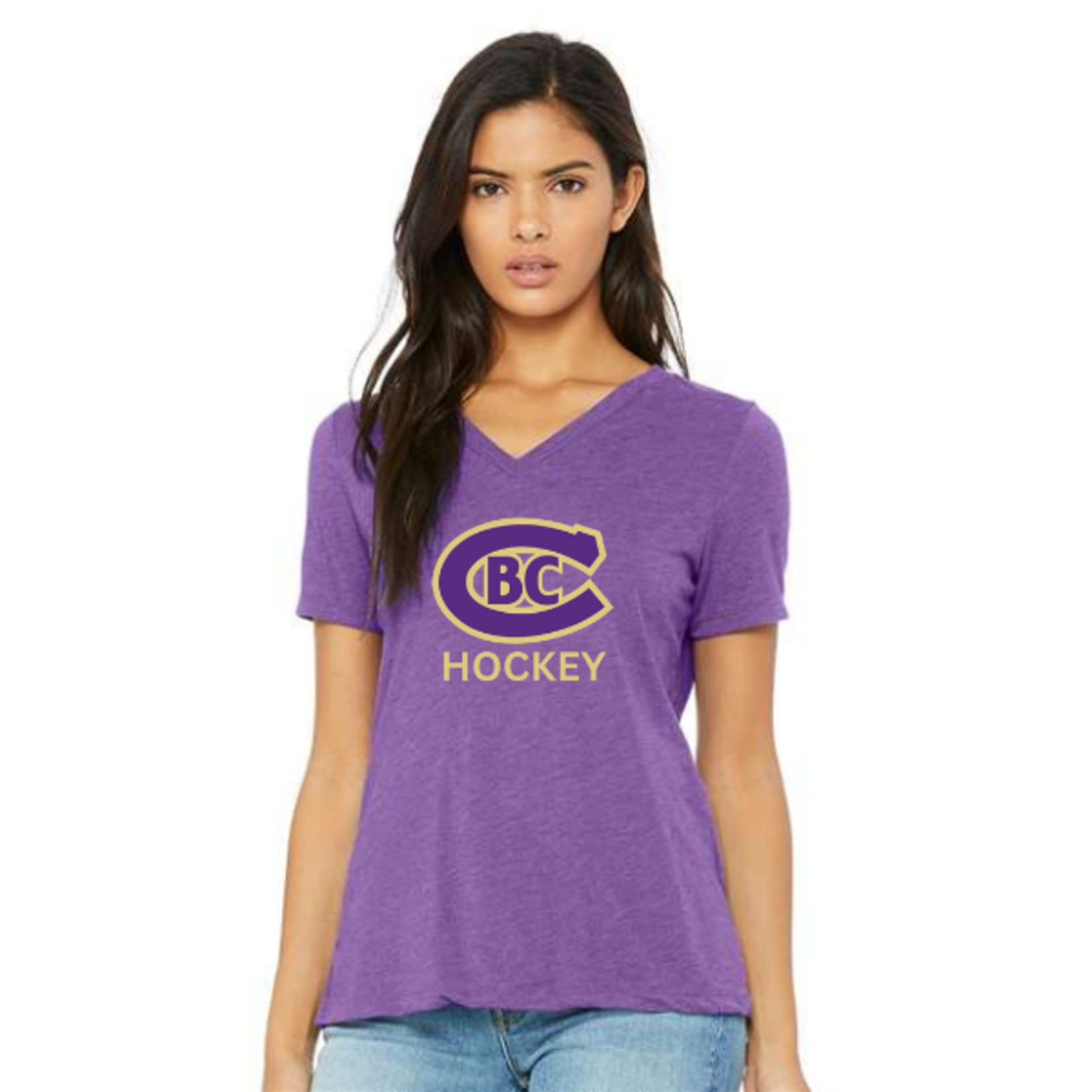 Bella Canvas CBC Hockey 6415 Relaxed Triblend S/S V-Neck Tee (WOMENS) Purple