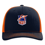 Richardson Rockets 112 Snapback Trucker Hat (Navy/Orange)
