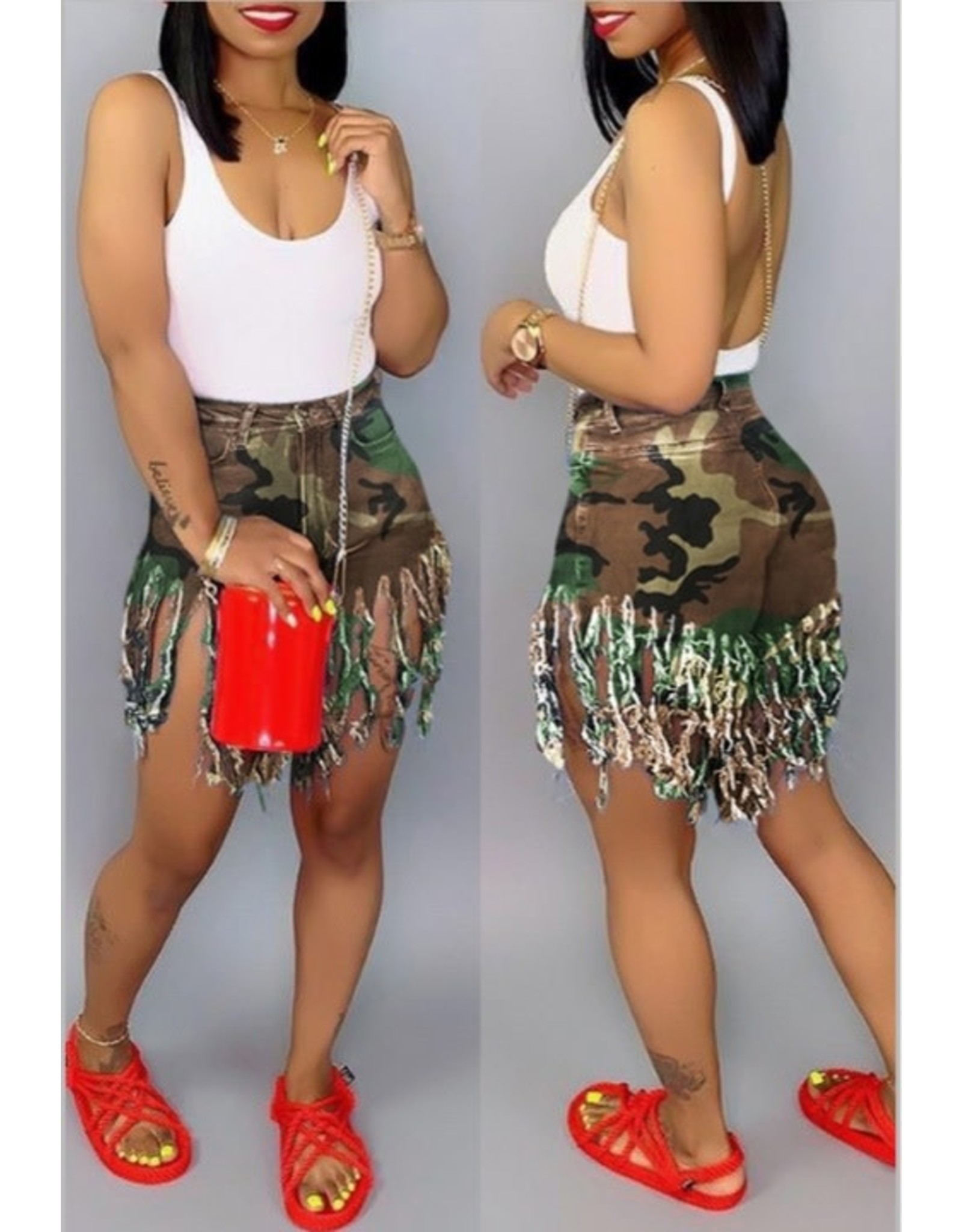 BELL'S BOUTIQUE Camouflage Printed Tassel Design Shorts