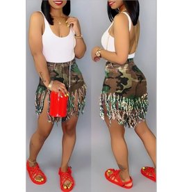 BELL'S BOUTIQUE Camouflage Printed Tassel Design Shorts