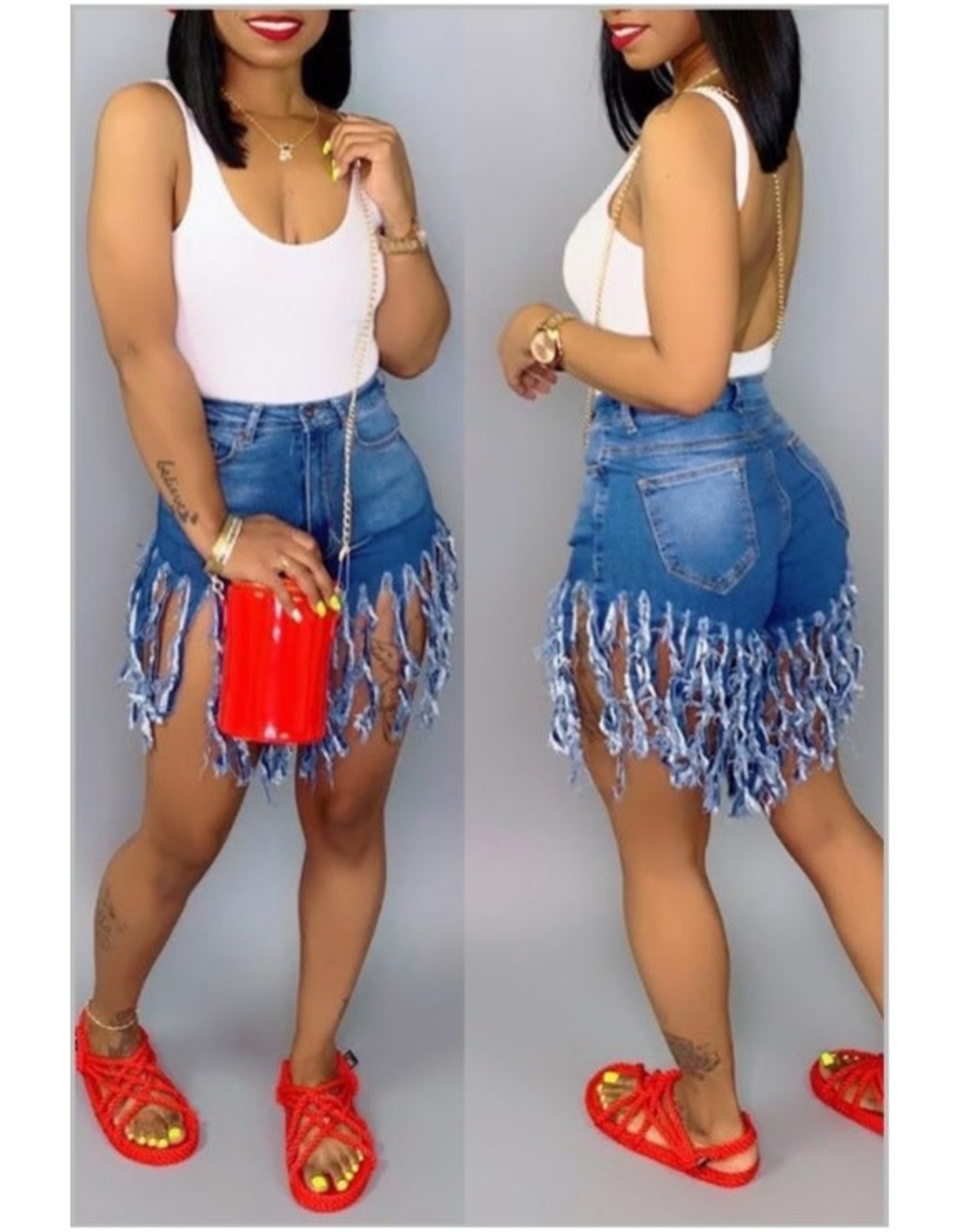 casual tassel design blue jeans