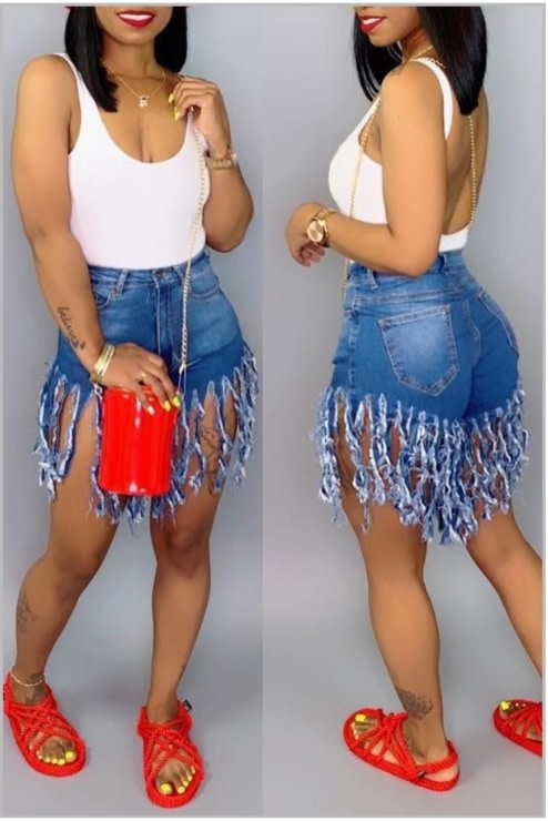 casual tassel design blue jeans
