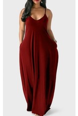 BELL'S BOUTIQUE Leisure Pocket Patched Red Maxi Plus Size Dress