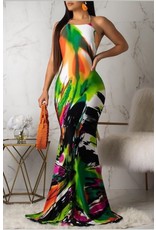 BELL'S BOUTIQUE Bohemian Halter Neck Printed Multicolor Printed FloorLegnth Dress L     Legnth Dress