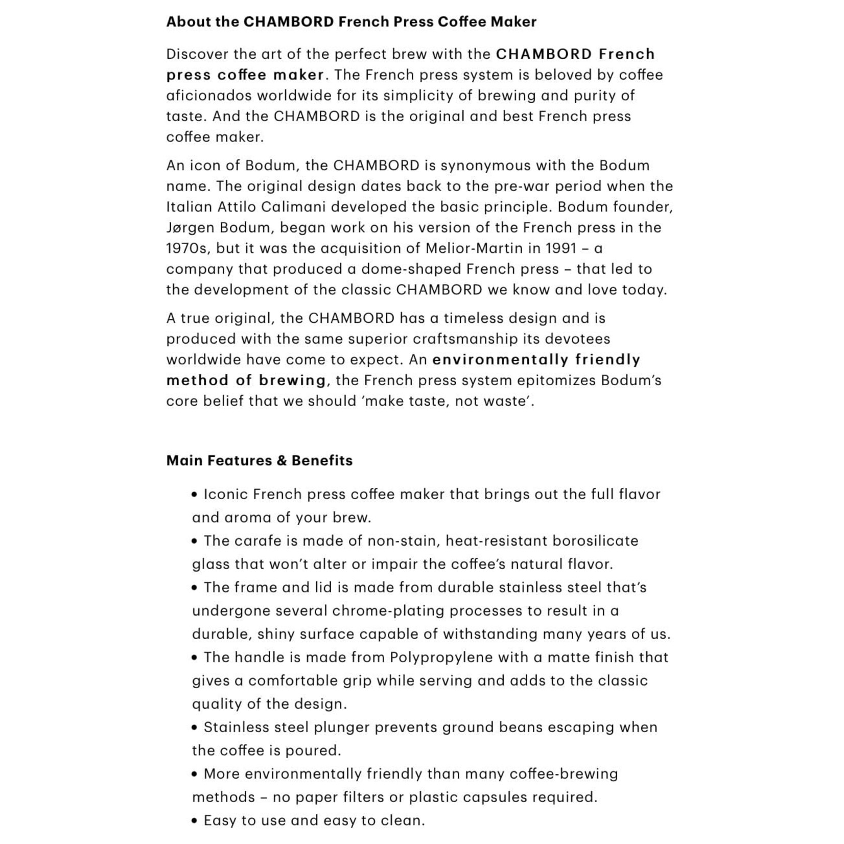 BODUM BODUM Chambord French Press 12 Cup - Shiny