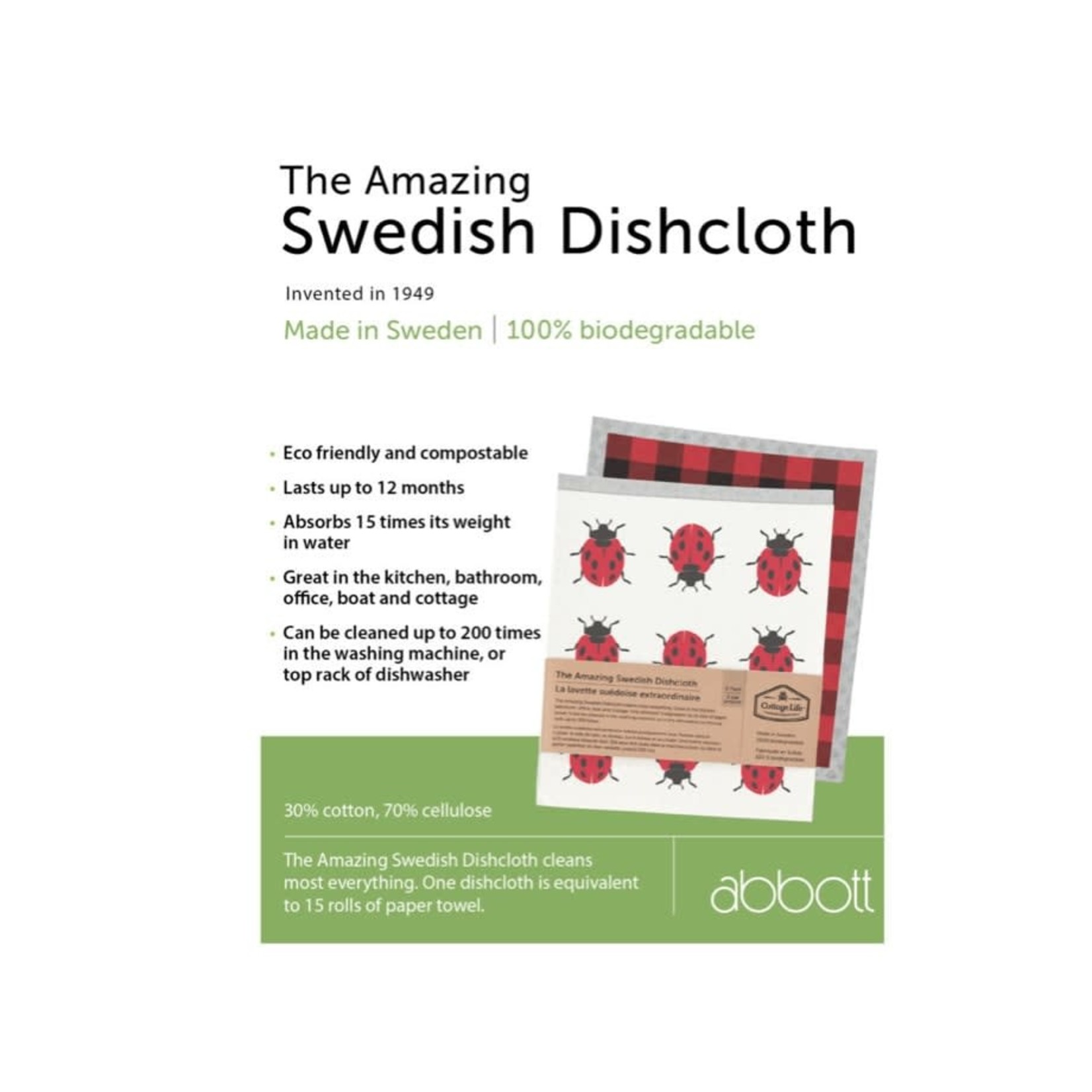 ABBOTT ABBOTT Swedish Dishcloth S/2 - Ladybug
