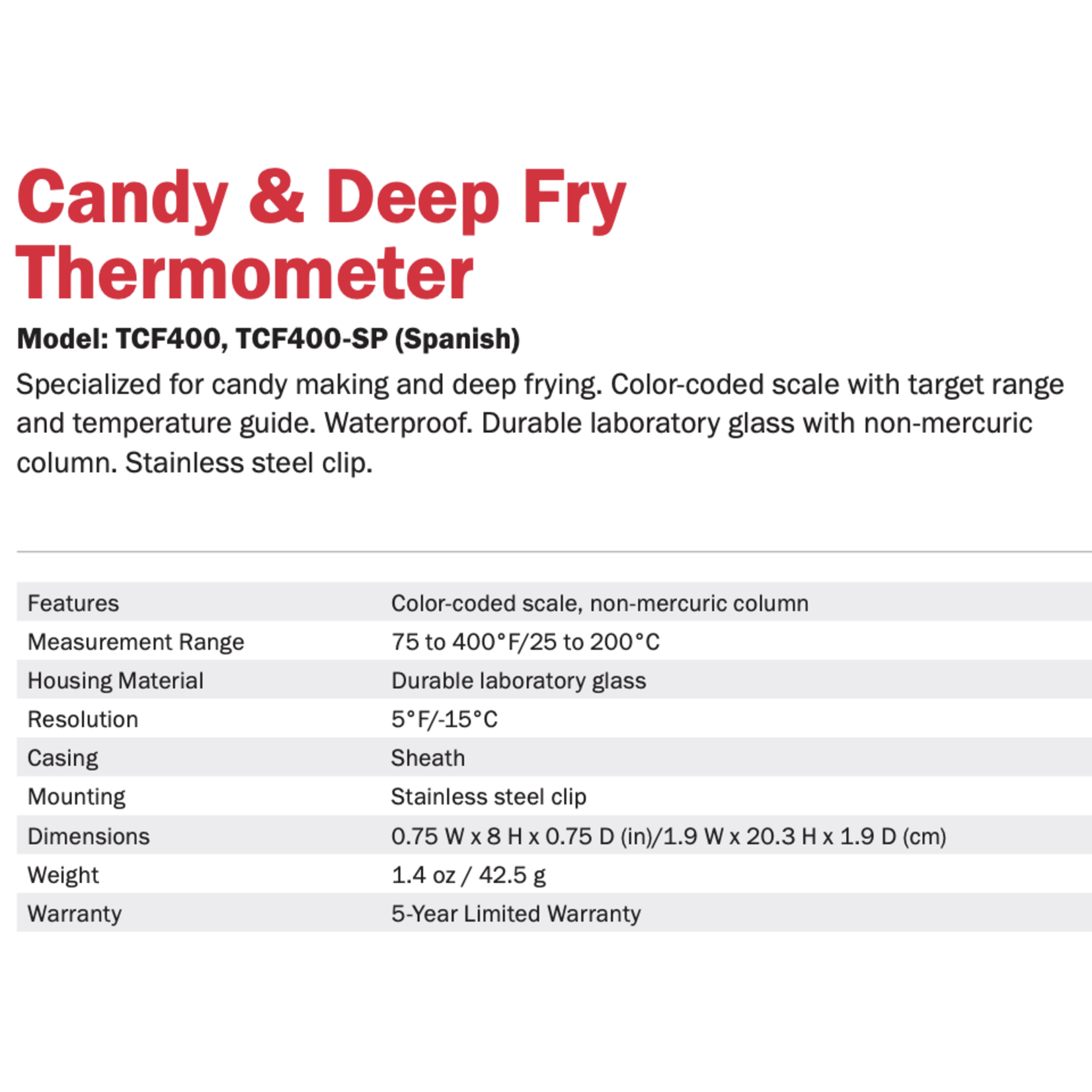 CDN CDN Glass Candy / Deep Fry Thermometer