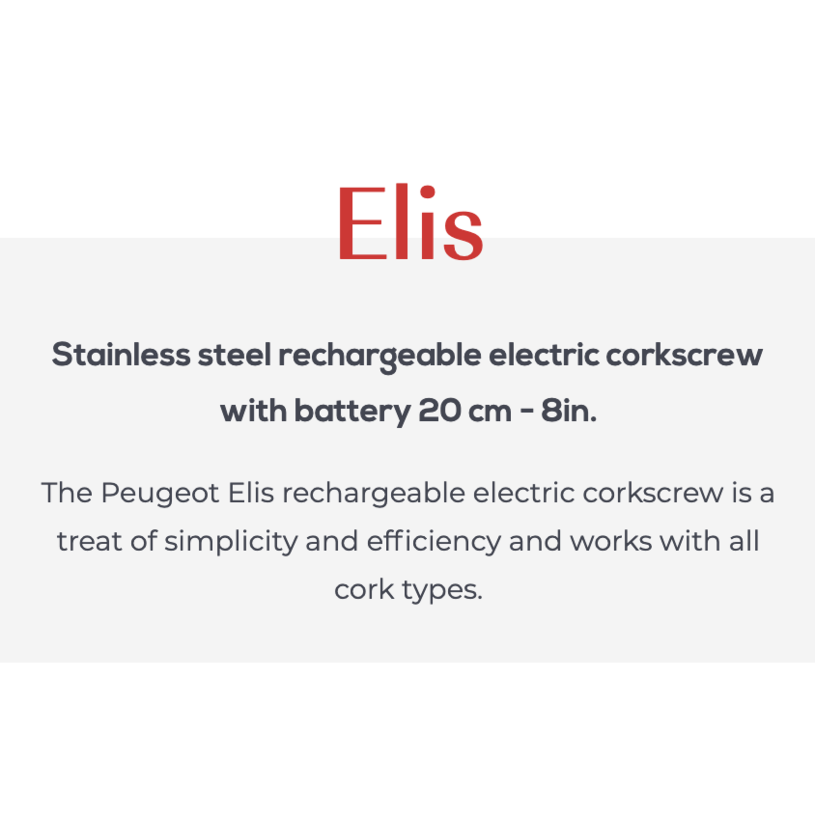 PEUGEOT PEUGEOT Elis Rechargeable Corkscrew - Stainless