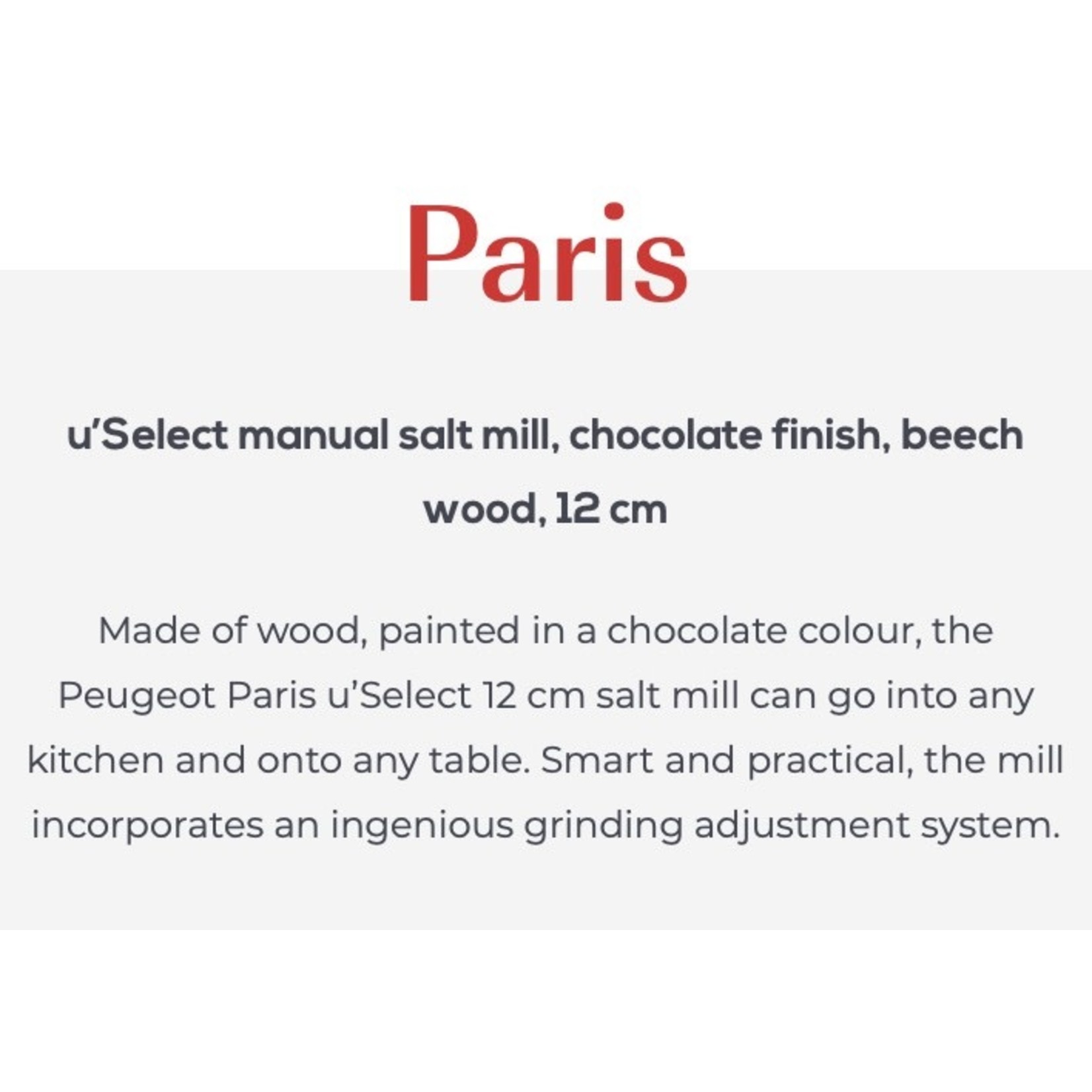 PEUGEOT PEUGEOT Paris USelect Salt Mill 12cm - Chocolate