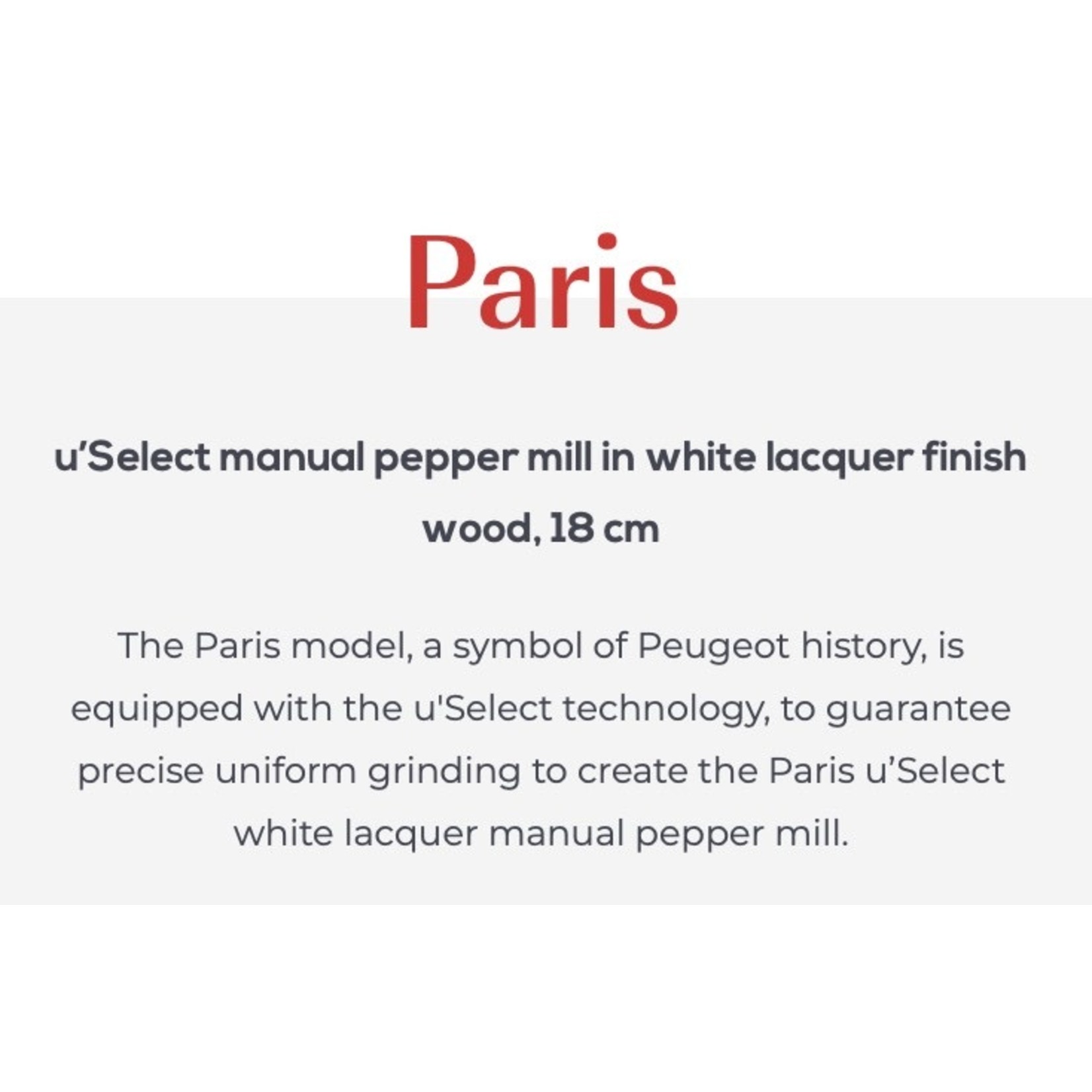 PEUGEOT PEUGEOT Paris USelect Pepper Mill 18cm - White