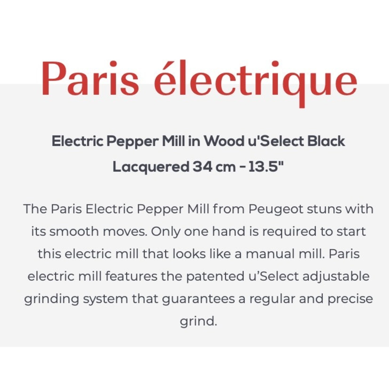 PEUGEOT PEUGEOT Paris Electric Pepper Mill 34cm - Black Lacquer