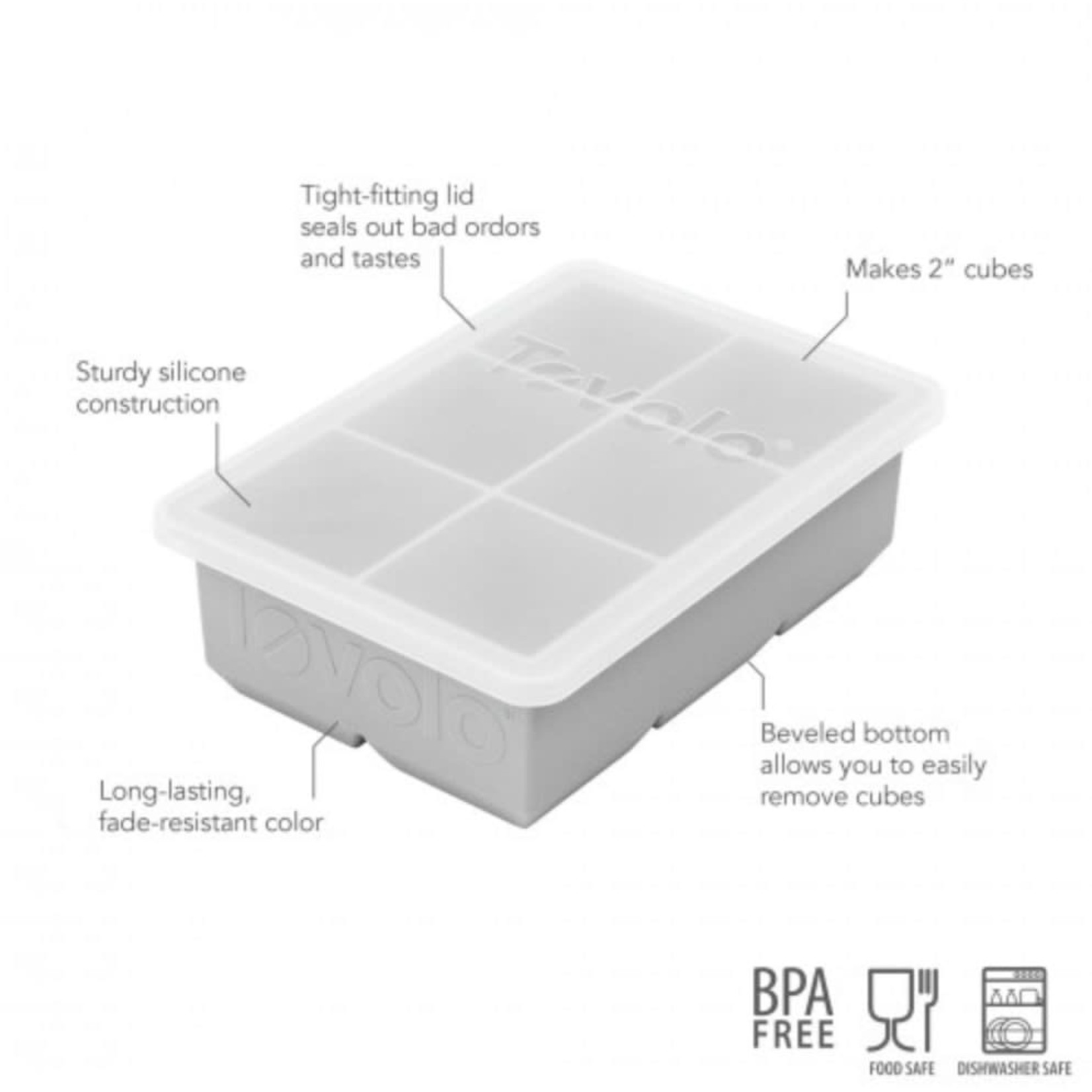 TOVOLO TOVOLO King Ice Cube Tray with Lid - Oyster Grey