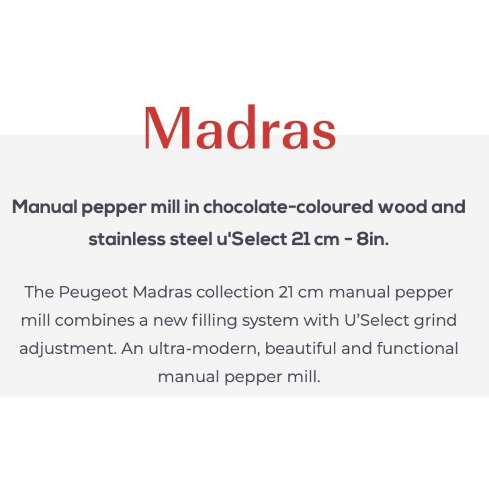 PEUGEOT PEUGEOT Madras USelect Pepper Mill 21cm - Chocolate