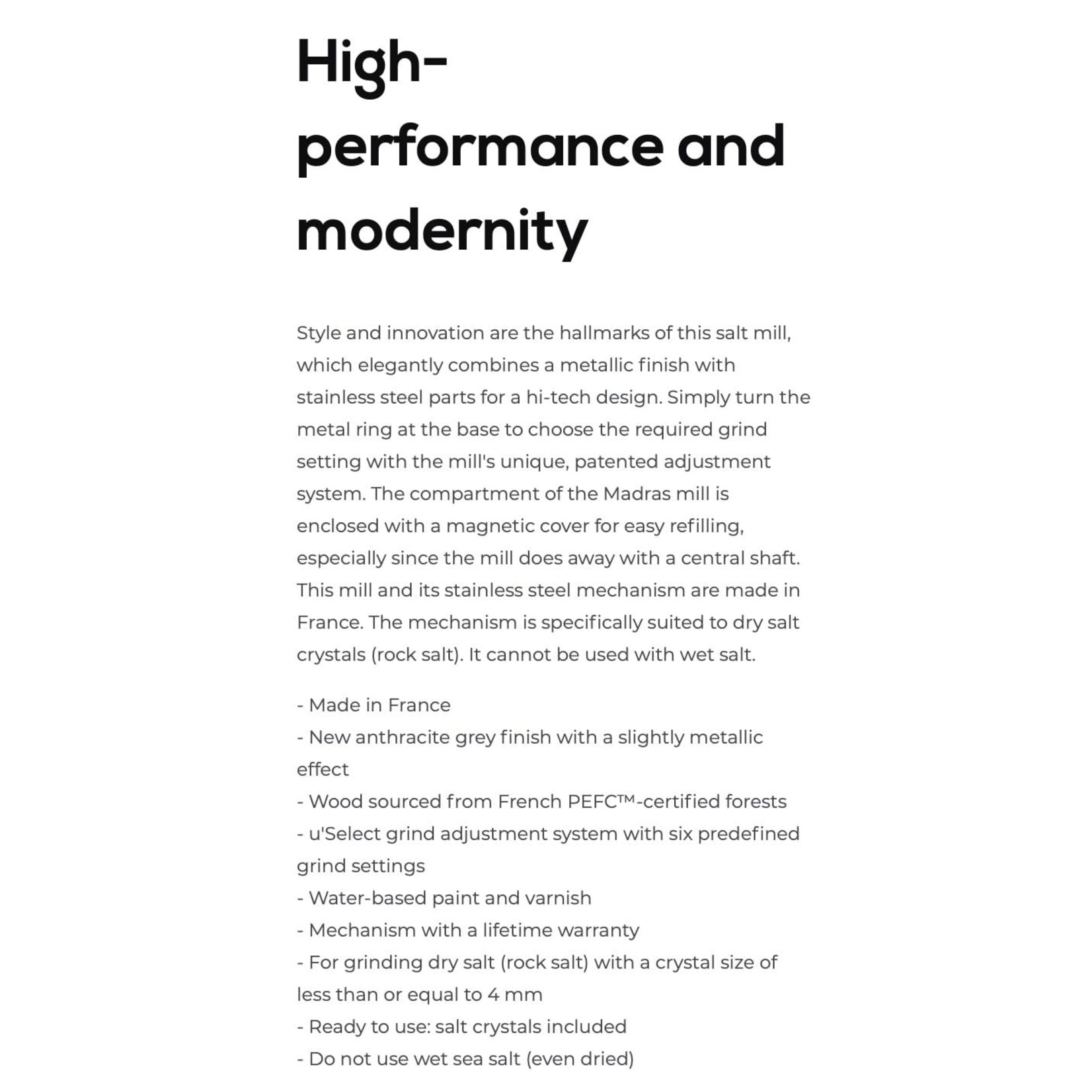 PEUGEOT PUEGEOT Madras Salt Mill 16cm - Graphite