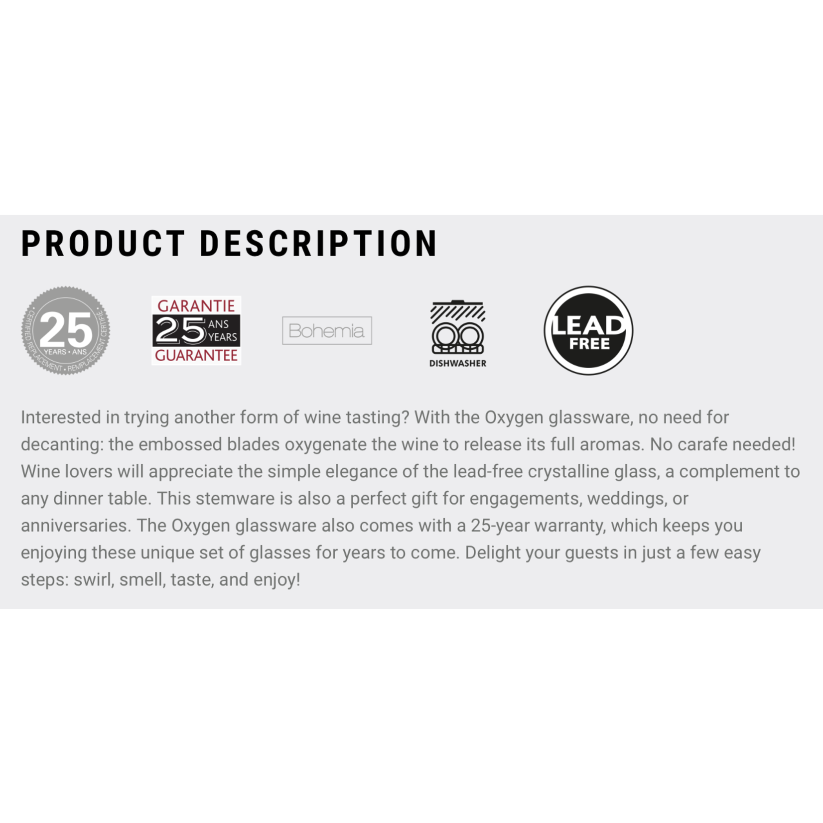 BOHEMIA CRYSTAL BOHEMIA Oxygen Wine 19.3oz S/2 DNR