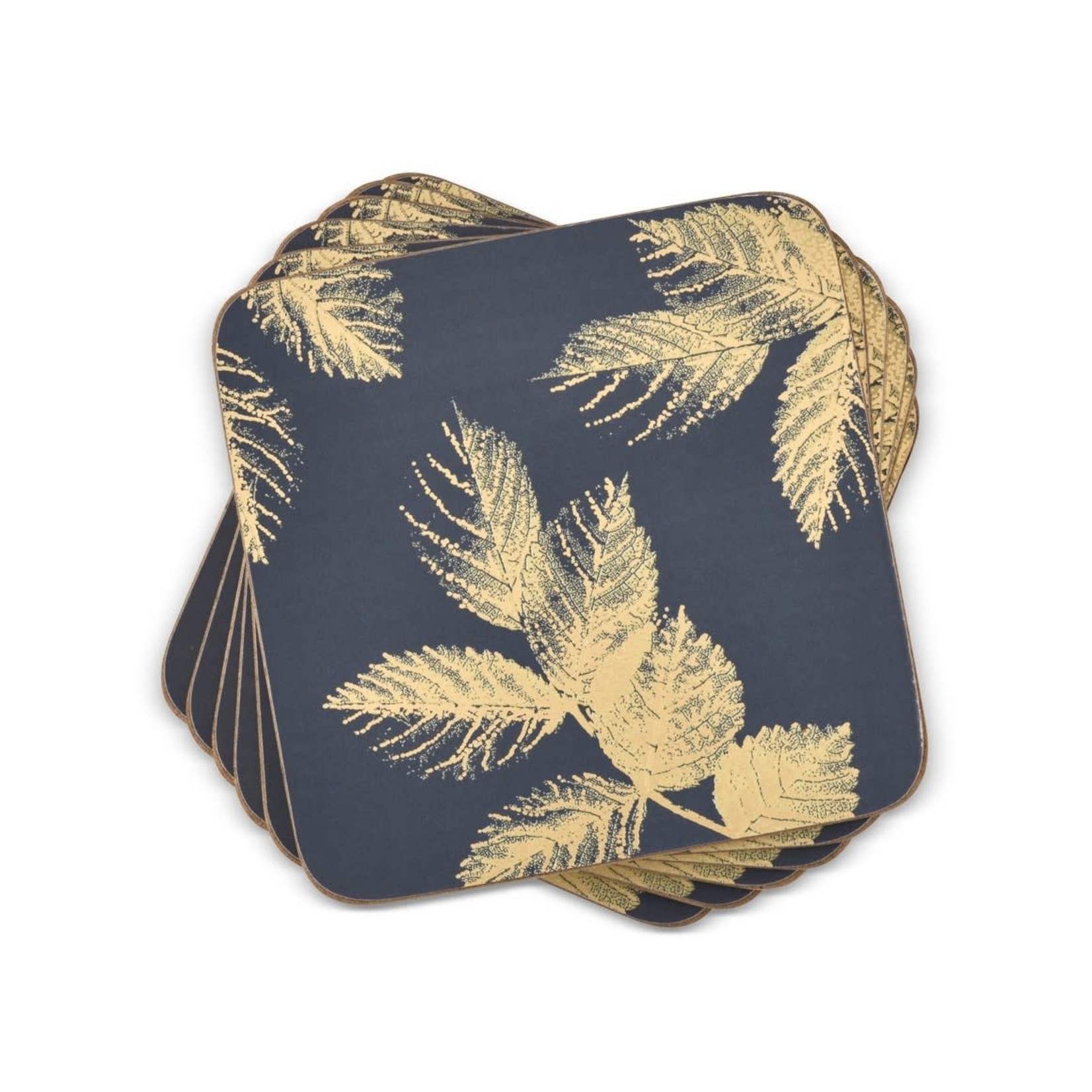 PORTMEIRION PIMPERNEL Etched Leaves Coasters S/6 - Navy