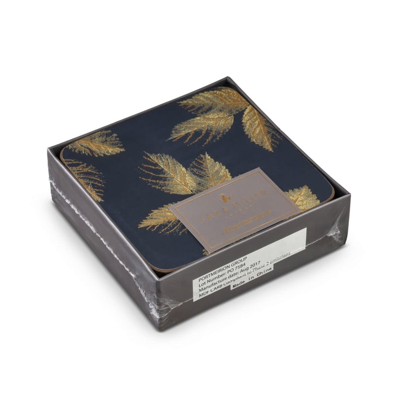 PORTMEIRION PIMPERNEL Etched Leaves Coasters S/6 - Navy