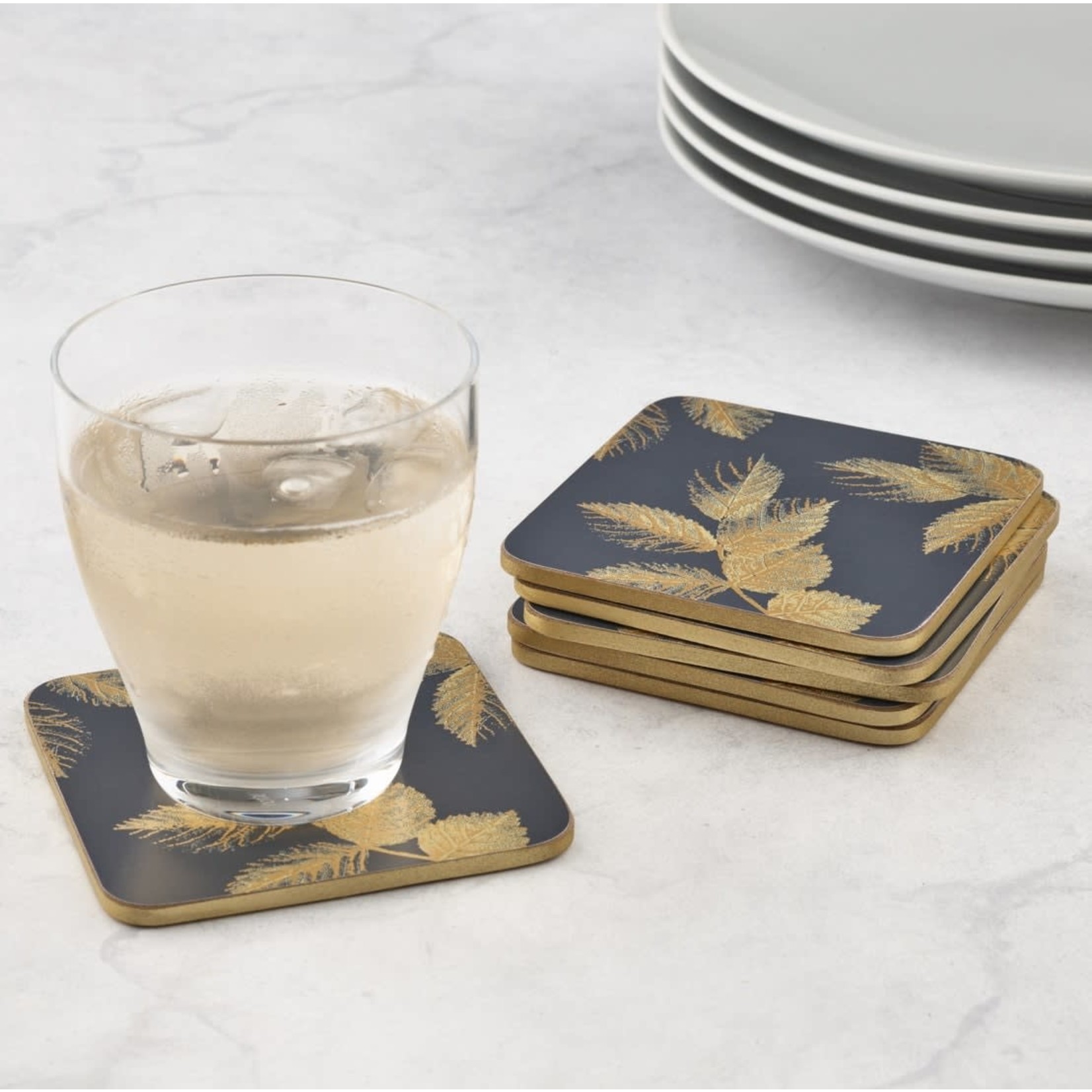 PORTMEIRION PIMPERNEL Etched Leaves Coasters S/6 - Navy