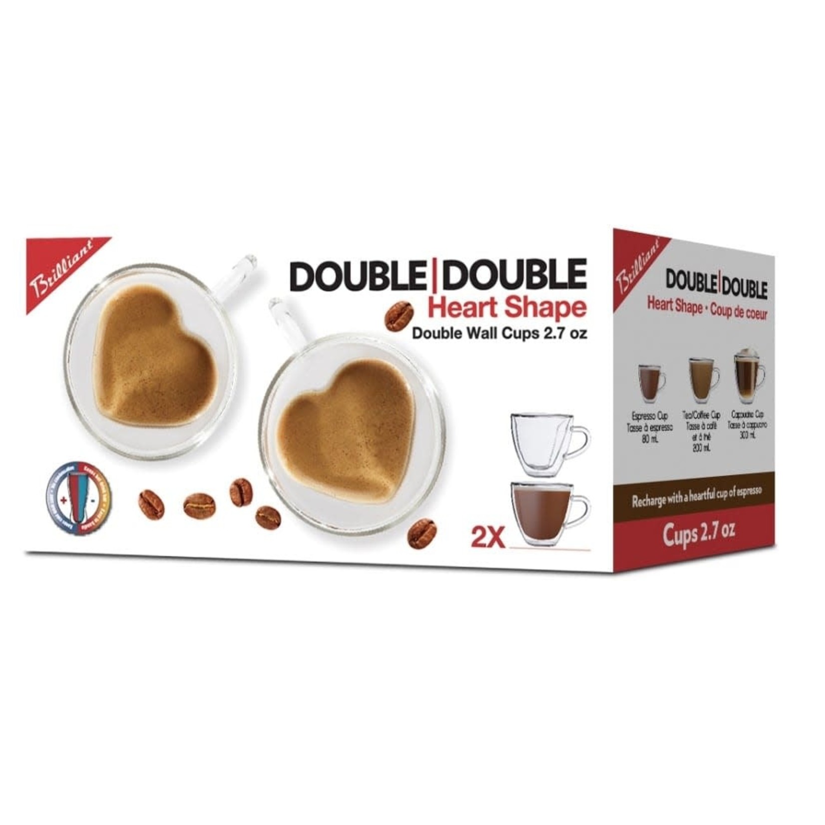 BRILLIANT BRILLIANT Double Wall Heart Espresso Cup 50mL S/2