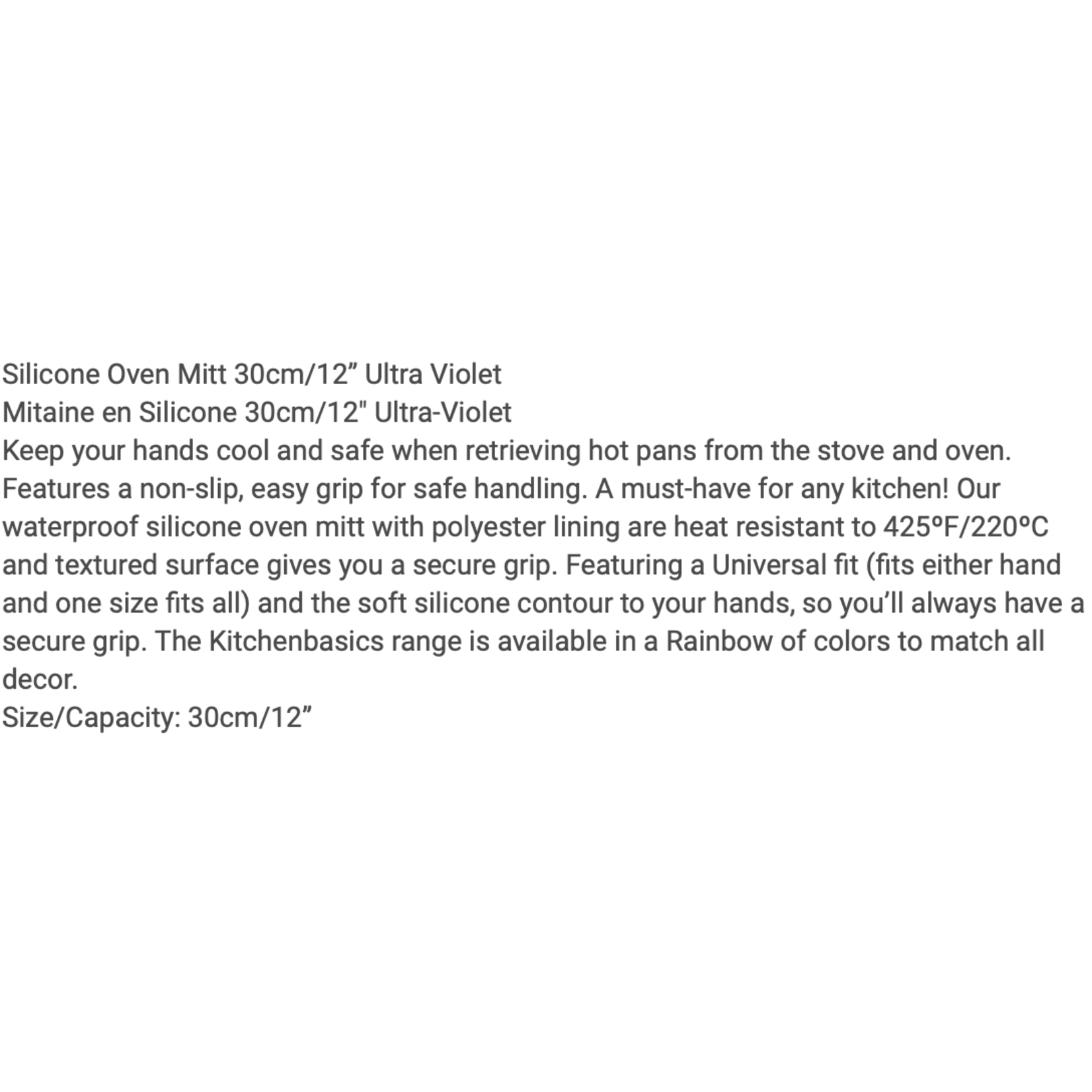 KITCHENBASICS KITCHENBASICS Silicone Oven Mitt 12" - Ultra Violet