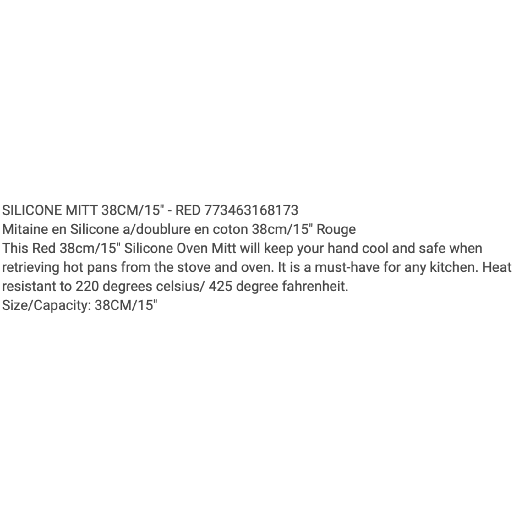 KITCHENBASICS KITCHENBASICS Silicone Oven Mitt 15'' - Red