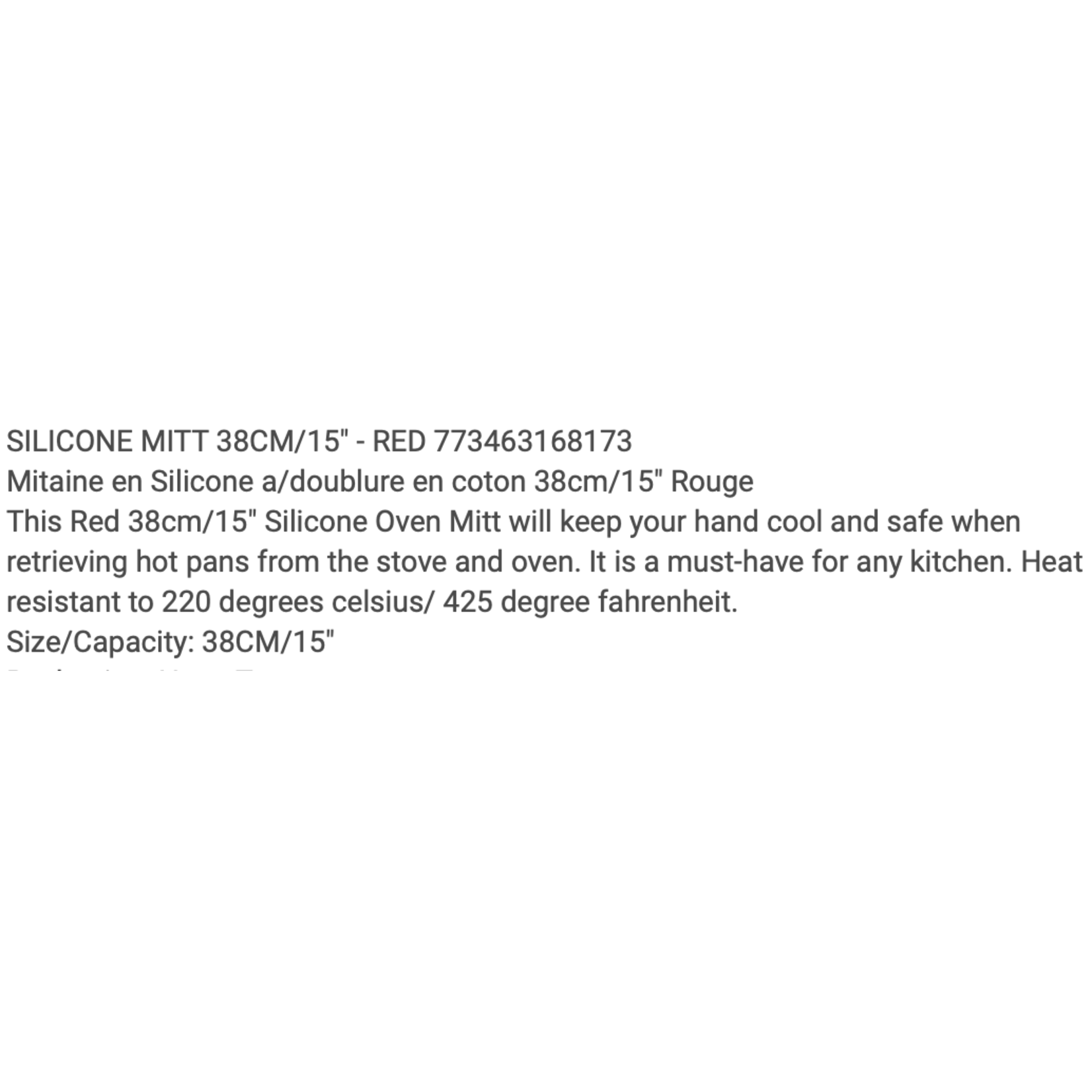 KITCHENBASICS KITCHENBASICS Silicone Oven Mitt 12” - Grey