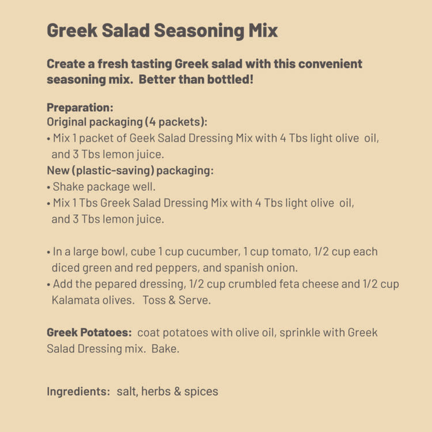 SPICE WORKS SPICE WORKS Greek Salad Dressing 40g
