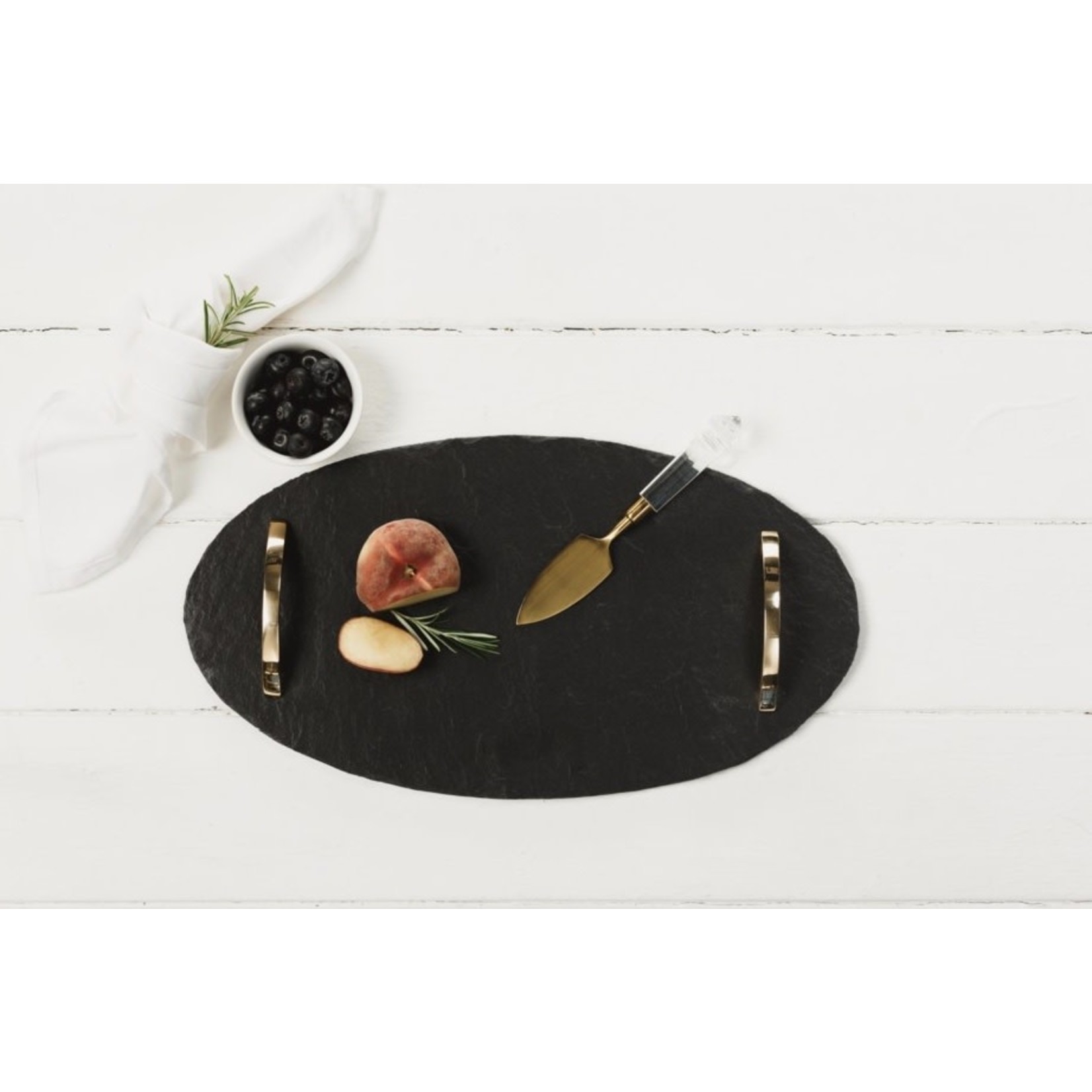 CASAFINA JUST SLATE Oval Serving Tray w/Gold Handles