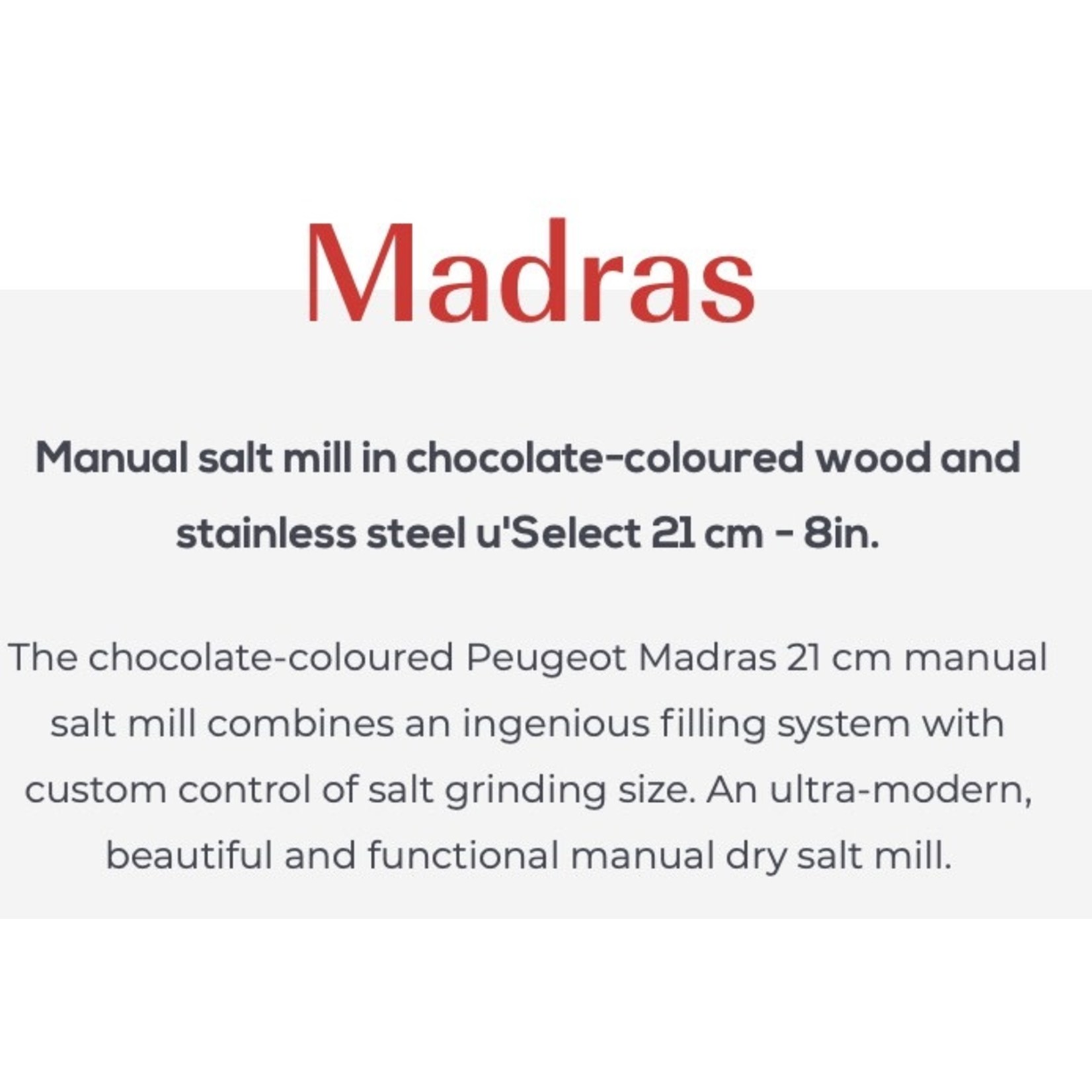 PEUGEOT PEUGEOT Madras Salt Mill  21cm Chocolate USelect