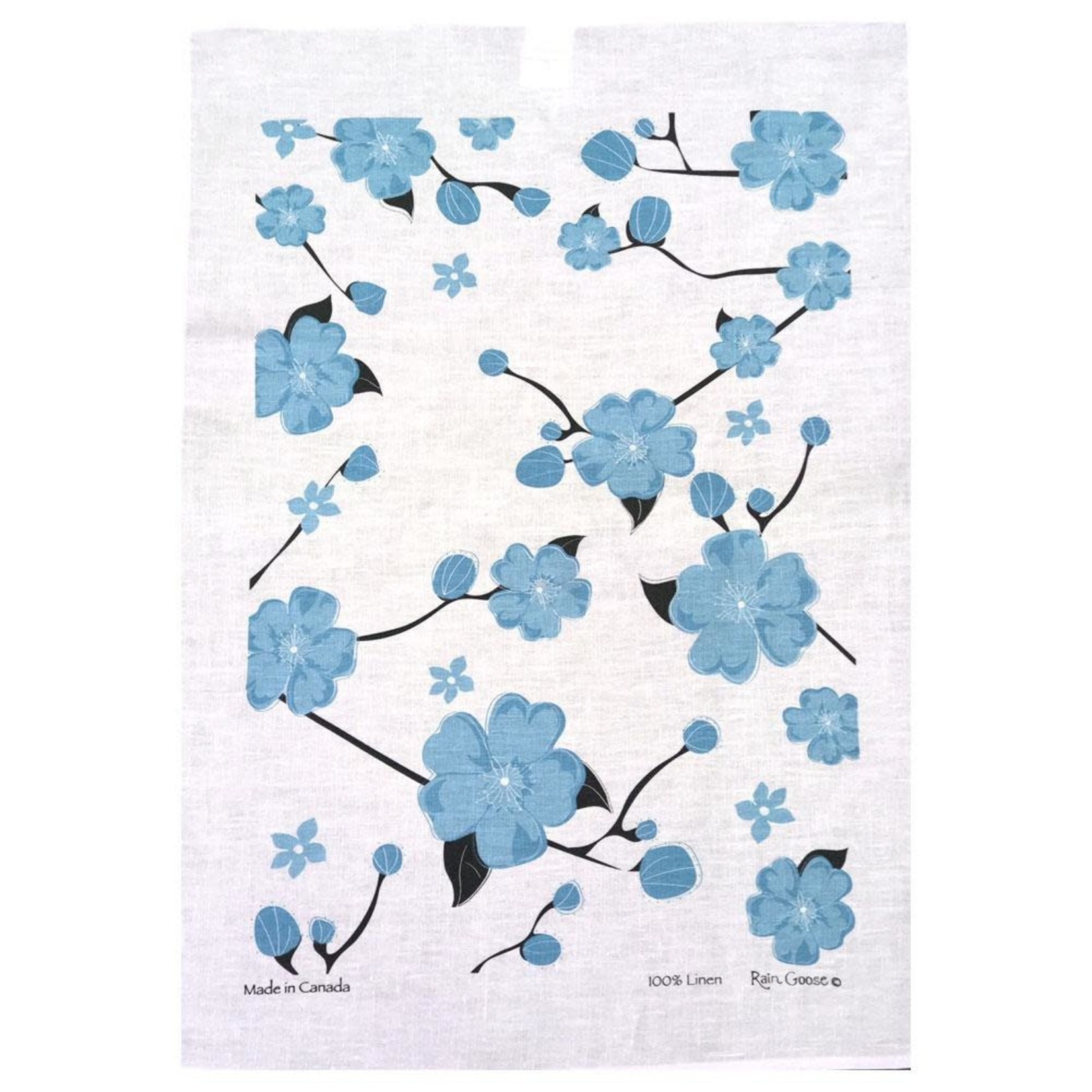 RAIN GOOSE RAIN GOOSE Cherry Blossom Linen Tea Towel-Aqua