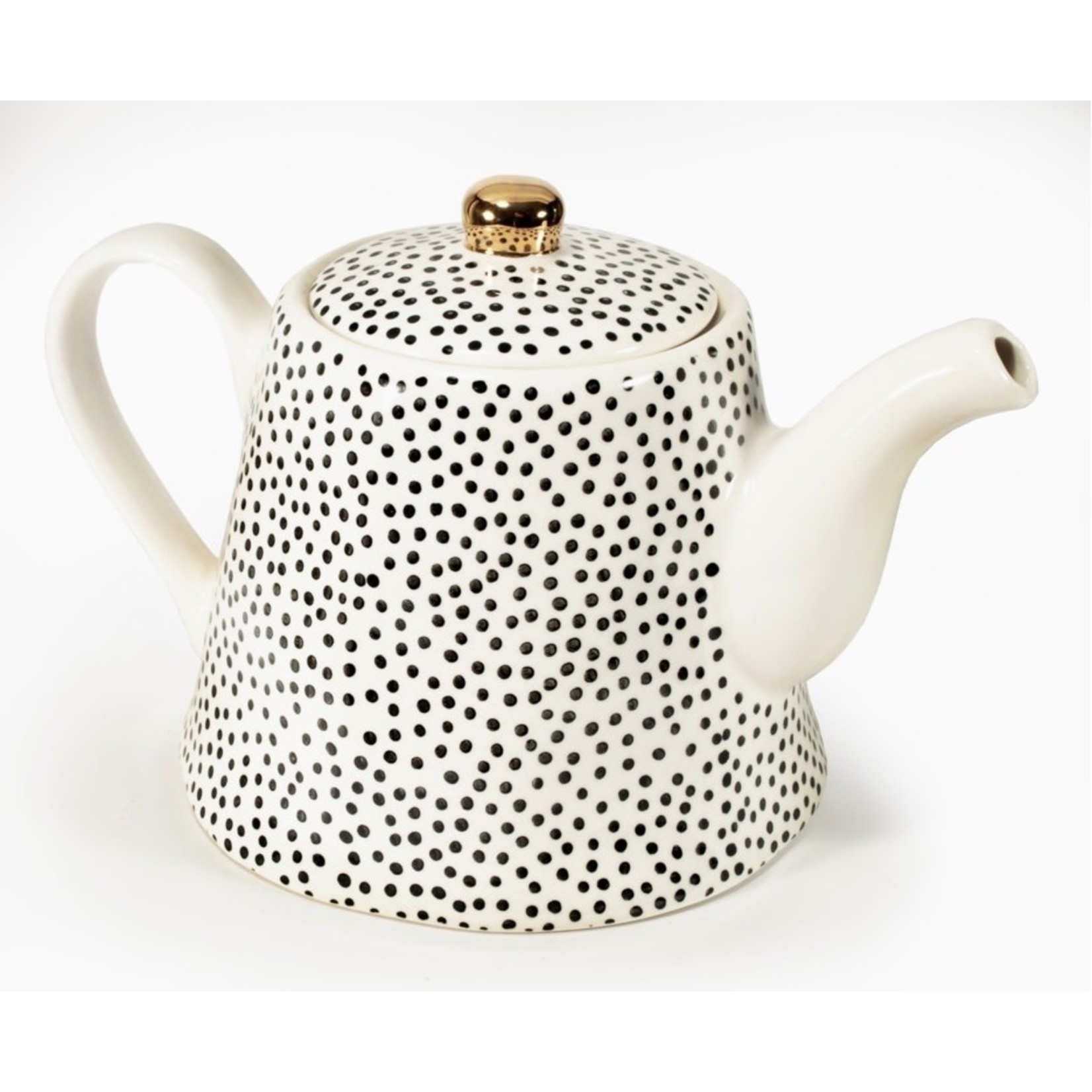 KITCHENBASICS Teapot Black&White w/Gold Knob